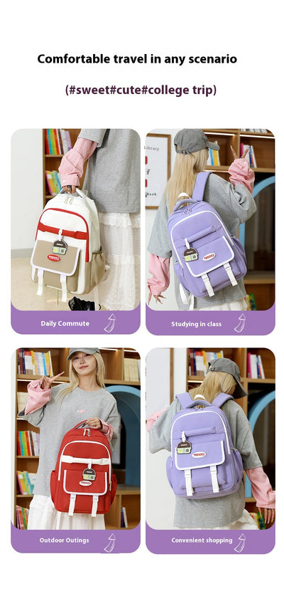 Mochila Escolar Niña Estilo Preppy Multicolor Ligera Doble Compartimento - Image 13