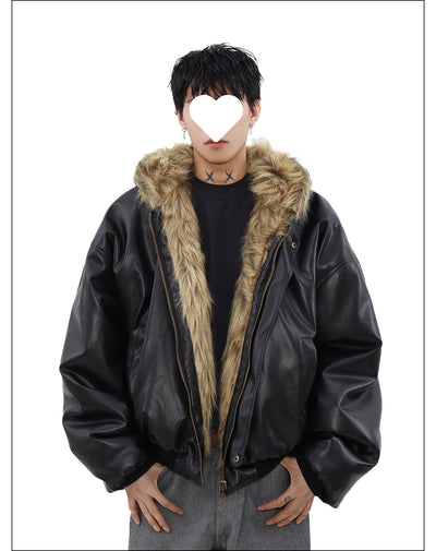 Chaqueta Reversible de Cuero y Piel Forrada en Polar para Hombre - Invierno - Image 9