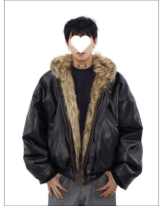 Chaqueta Reversible de Cuero y Piel Forrada en Polar para Hombre - Invierno - Image 9