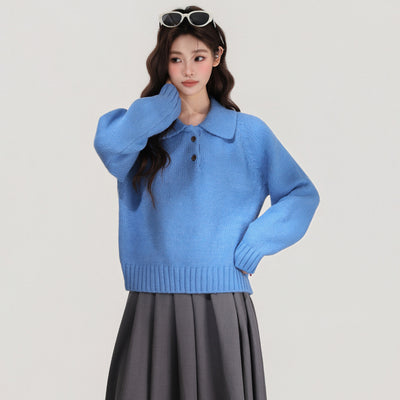 Suéter Tejido Azul con Solapa para Mujer - Image 2