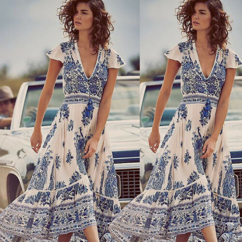 Vestido Retro Palacio con Estampado Europeo Americano Cuello en V - Image 11
