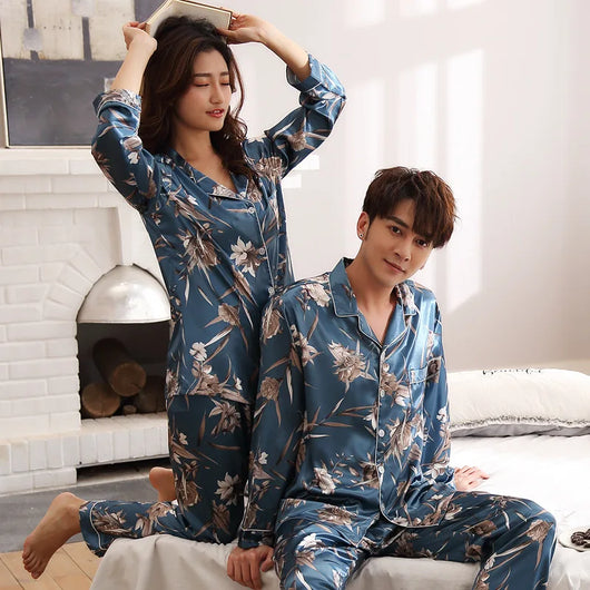 Pijamas de Seda para Parejas - Manga Larga Fresca y Cómoda - Image 23