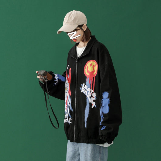 Chaqueta Casual Suelta Estilo Hong Kong con Diseño Pintado a Mano - Image 11