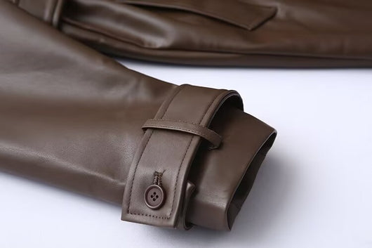 Abrigo de Cuero Extendido Diseño Francés Minimalista - Casual y Versátil - Image 13