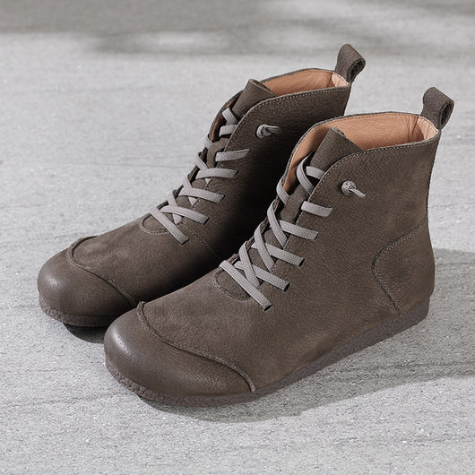 Botas Retro de Cuero con Caña Alta y Costura Decorativa para Mujer - Image 11