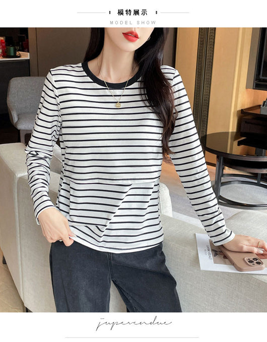 Blusa de Lactancia a Rayas Manga Larga Primavera Otoño - Image 16
