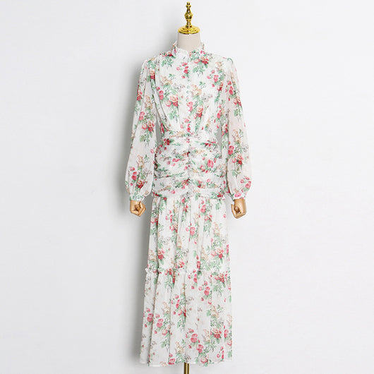 Vestido Estampado con Cuello Mao y Mangas Globo Plisadas - Image 16