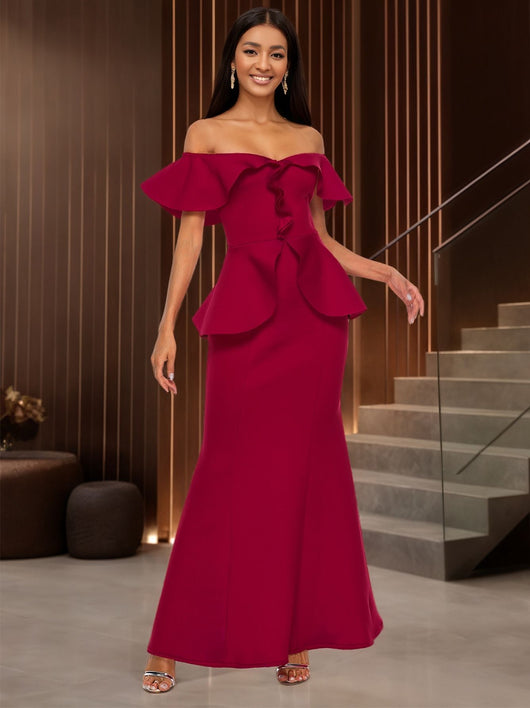 Vestido Fishtail Elegante con Volantes y Hombros Descubiertos - Image 10