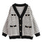Cardigan Tejido Cuadros Mujer Estilo Elegante Oversize Abrigo Grueso