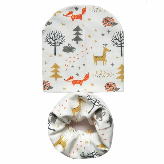 Conjunto Infantil de Gorro y Bufanda de Algodón con Estampados Divertidos