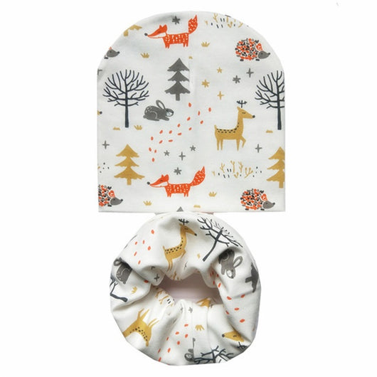 Conjunto Infantil de Gorro y Bufanda de Algodón con Estampados Divertidos