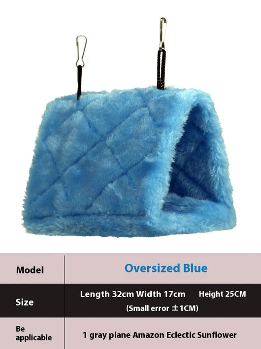 Small pink quilted plush bird's nest hammock with two metal hooks, ideal for parrots and small birds. - Image 5