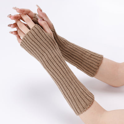 Guantes Largos Rayados de Lana para Otoño e Invierno - Mangas Calentadoras sin Dedos - Image 47