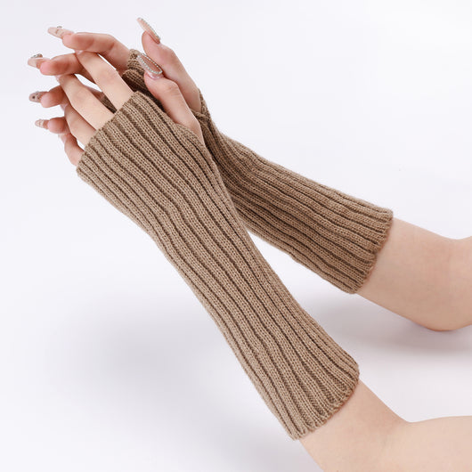 Guantes Largos Rayados de Lana para Otoño e Invierno - Mangas Calentadoras sin Dedos - Image 47