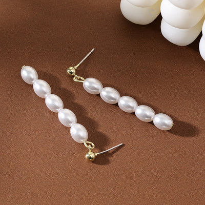 Aretes de Perla Grano de Arroz en Plata 925 Estilo Francés para Mujer - Image 2