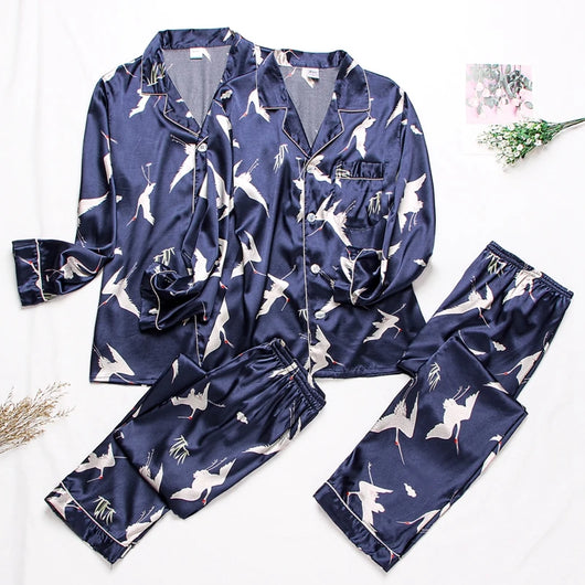 Pijamas de Seda para Parejas - Manga Larga Fresca y Cómoda - Image 46