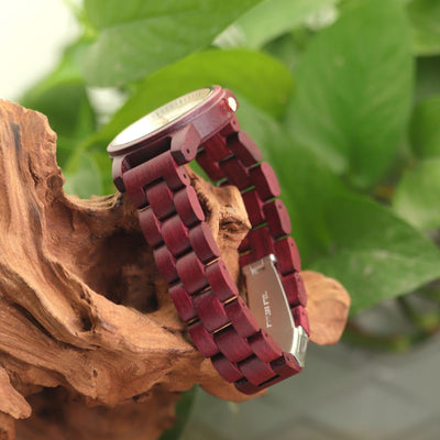 Reloj de Madera para Mujer con Esfera de Concha - Cuarzo Casual Violeta - Image 7