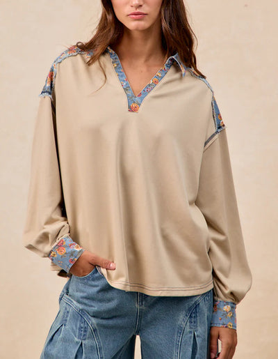 Sudadera Holgada Estilo Francés con Solapa y Patchwork para Mujer - Image 11