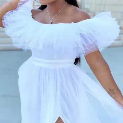 Vestido Elegante de Malla con Abertura Alta para Tallas Grandes - Image 11