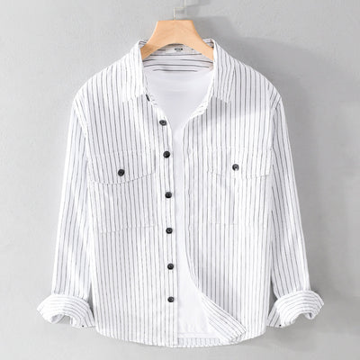 Camisa Manga Larga a Rayas para Hombre - Forro Térmico Primavera Otoño - Image 5