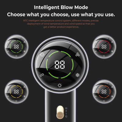 Black and gold high-power hair dryer with digital display, concentrator, and diffuser nozzles. - Image 8