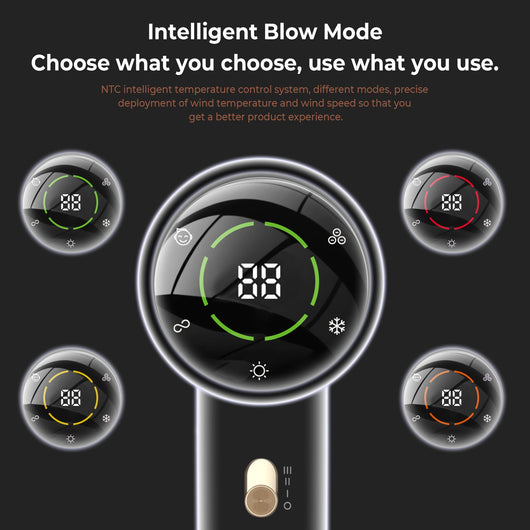 Black and gold high-power hair dryer with digital display, concentrator, and diffuser nozzles. - Image 8