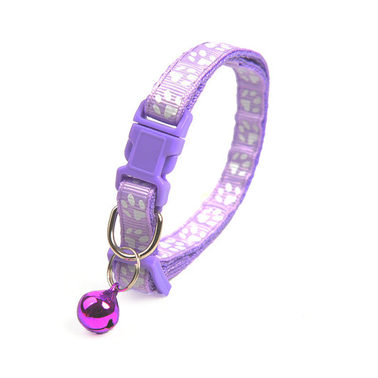 Collar para Cachorro con Cascabel y Estampado de Patitas en Colores Sólidos - Image 12