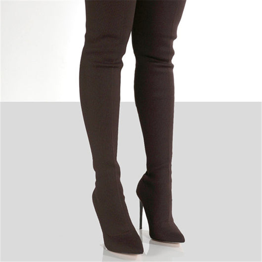 Botas Over-the-Knee de Punto Elástico con Tacón Alto - Image 3