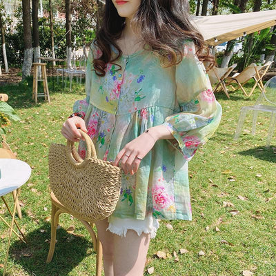 Blusa Vintage Cuello Muñeca Manga Abullonada - Modelo Holgado Verano - Image 12