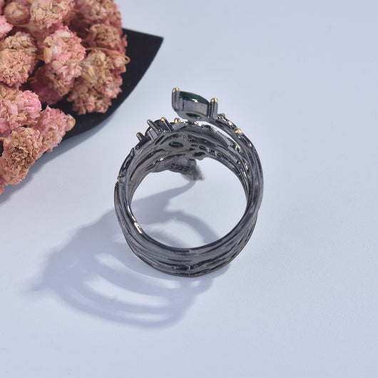 Anillo de Diamante Multicolor con Diseño de Hoja y Pluma - Image 13