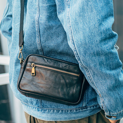 Bolsa Bandolera de Cuero Genuino Hecha a Mano para Hombre Joven - Image 9