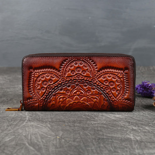 Cartera Larga de Cuero Grabado para Mujer - Image 4