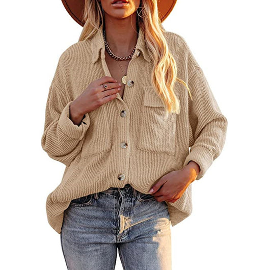 Cardigan Suelto de Pana con Bolsillos y Manga Larga para Mujer - Image 10