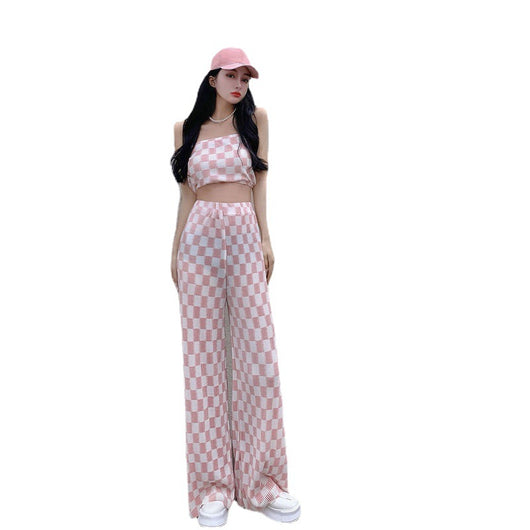 Conjunto Dos Piezas: Top Corto Cuadros con Pantalón Plisado Ancho - Image 11