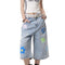 Pantalón Vaquero Vintage Cropped de Pierna Recta con Flores para Mujer