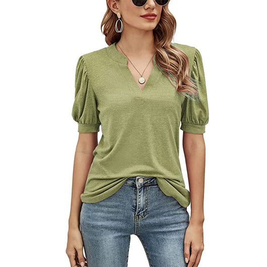Blusa Casual Mujer Cuello V con Mangas Abullonadas Suelta - Image 6