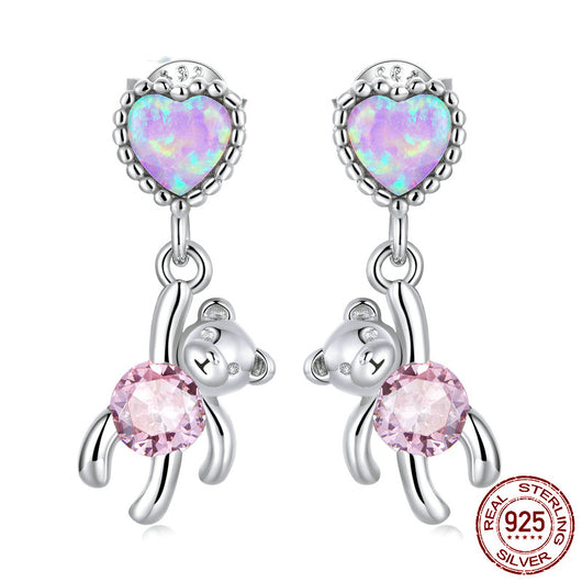 Aretes de Plata 925 con Zirconia Cúbica - Diseño Osito Amor - Image 3