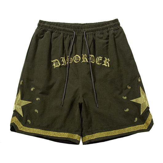 Shorts Militares de Lona Pesada con Bordado Dorado Floral - Image 4