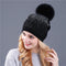 Gorro de Cachemira con Pompón de Pelaje de Zorro para Mujer