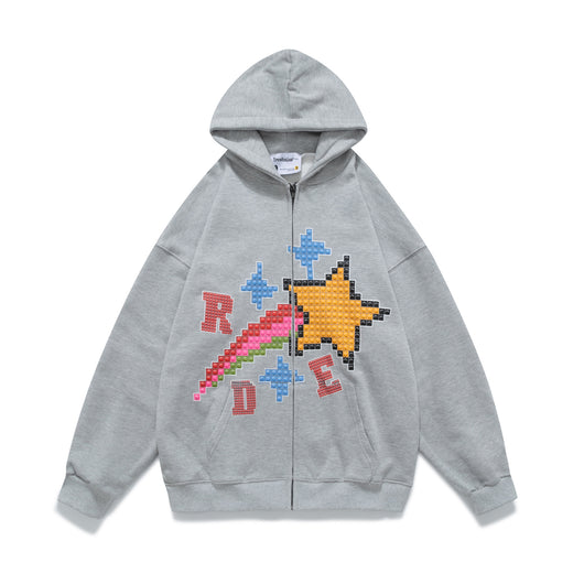 Sudadera Retro Pixel Suelta con Cierre y Manga Larga para Hombre - Image 6