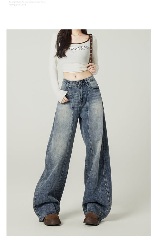 Jeans Anchos Retro Azul Vintage de Cintura Alta para Mujer - Image 10