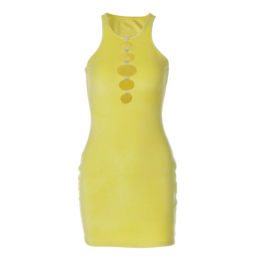 Vestido Elegante para Mujer con Escote Redondo y Detalles Recortados