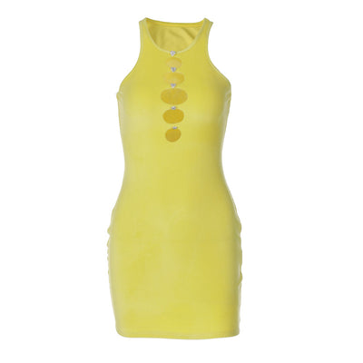 Vestido Elegante para Mujer con Escote Redondo y Detalles Recortados