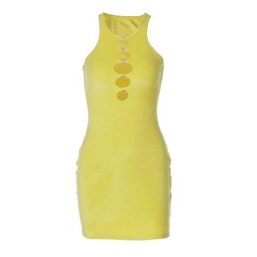 Vestido Elegante para Mujer con Escote Redondo y Detalles Recortados