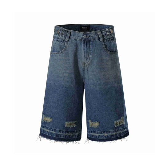 Shorts Vaquero Recto Desgastado con Roturas Retro para Hombre