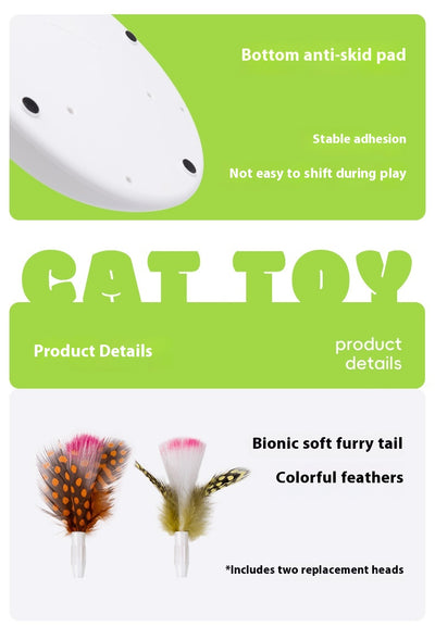 Electric cat toy with white and lime green base, feather attachment, and two replacement feather heads. - Image 15