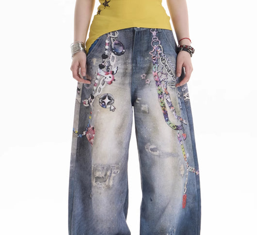 Jeans Retro Americano con Estampado de Caricaturas - Image 15