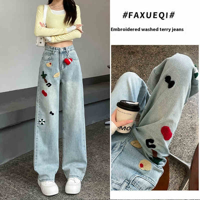 Pantalones Jeans Rectos Cintura Alta con Bordados para Mujer - Image 2