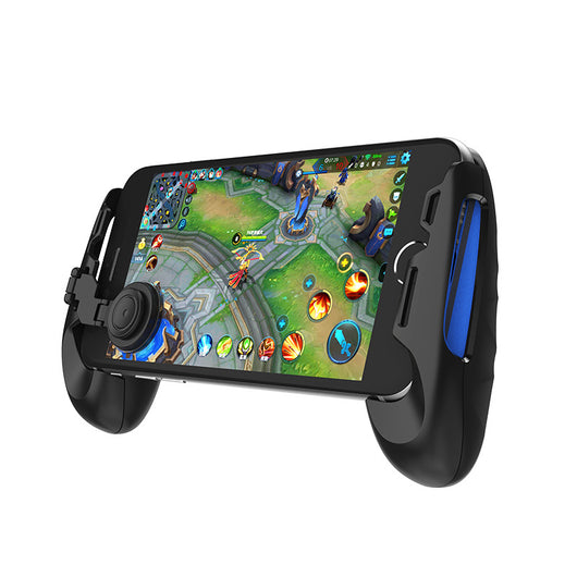 Rose gold mobile gaming controller with a joystick and trigger buttons, holding a smartphone displaying a game. - Image 7