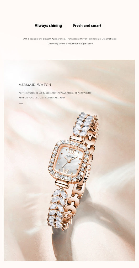 Reloj de Cuarzo Dorado con Cristales y Esfera Cuadrada Pequeña - Image 30